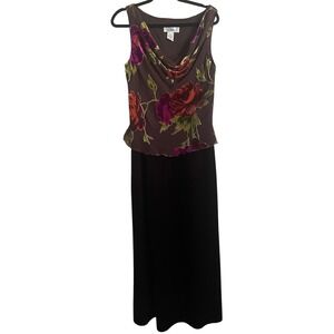 VTG 90s Patra Velvet Burnout Floral Long Dress Brown Purple 10 Fairy Grunge Silk